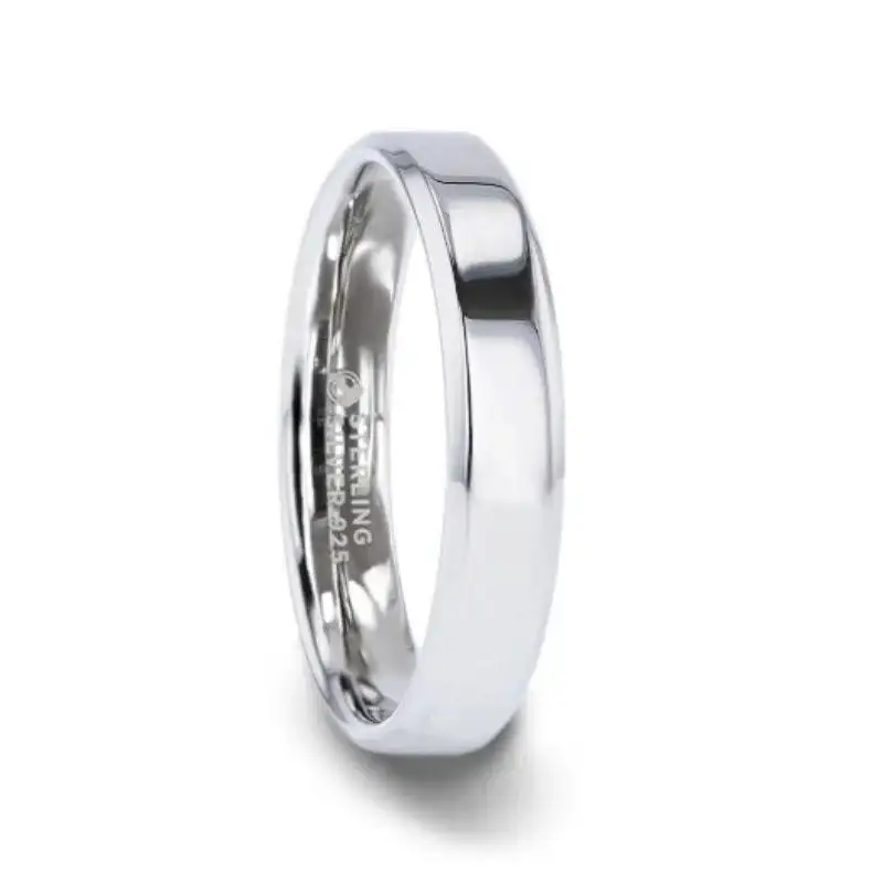 LUCID Silver Polished Finish Flat Center Wedding Band With Beveled Edges - 4mm & 8mm - Image 7