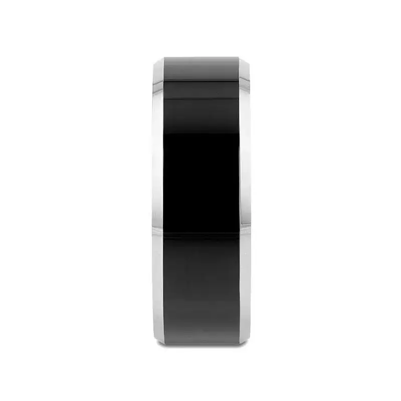 MACLAREN Black Polished Center Tungsten Wedding Band with Polished Gray Beveled Edges, 4mm–8mm - Image 2