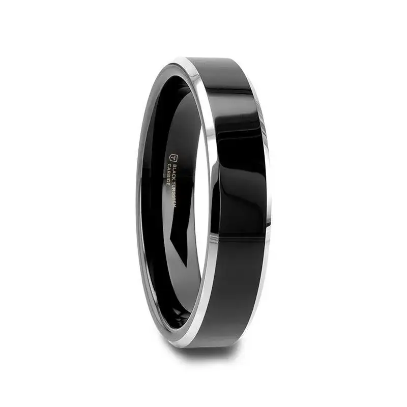 MACLAREN Black Polished Center Tungsten Wedding Band with Polished Gray Beveled Edges, 4mm–8mm - Image 4