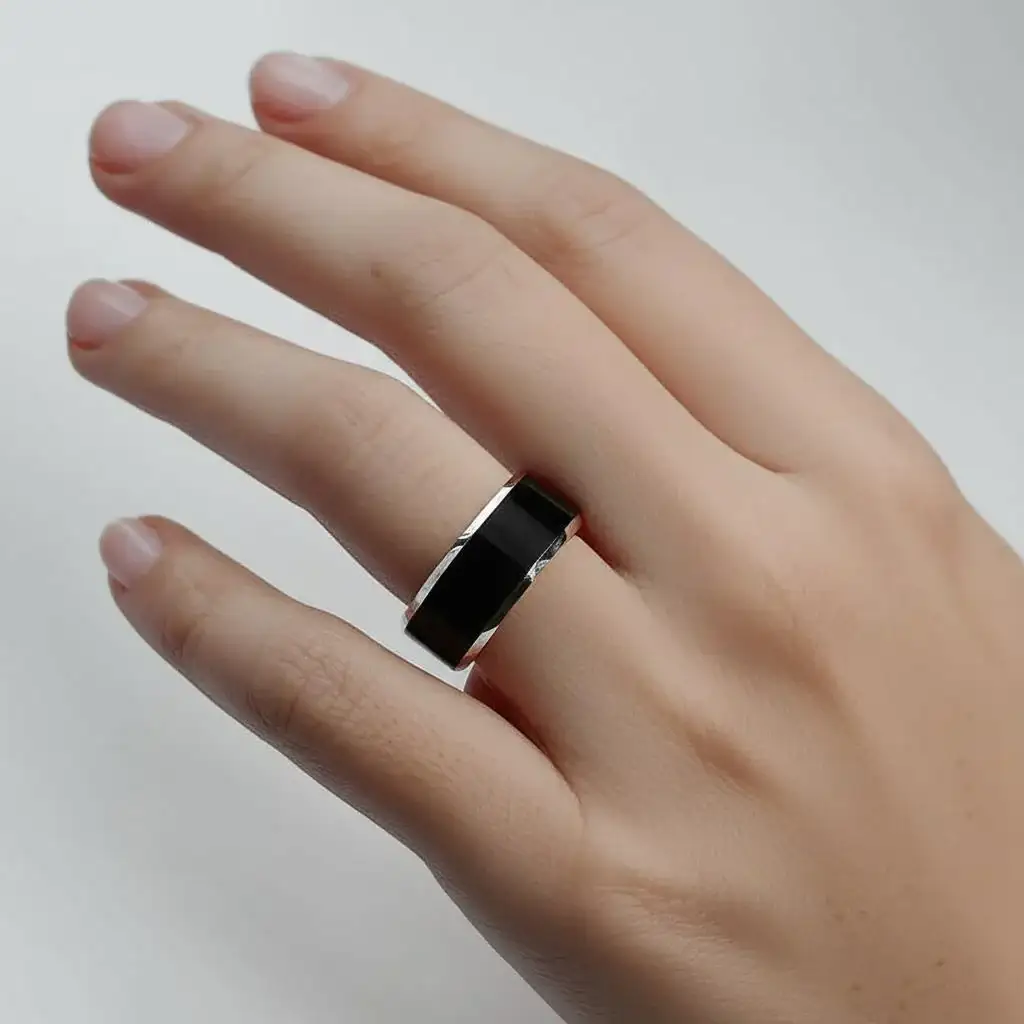 MACLAREN Black Polished Center Tungsten Wedding Band with Polished Gray Beveled Edges, 4mm–8mm - Image 7