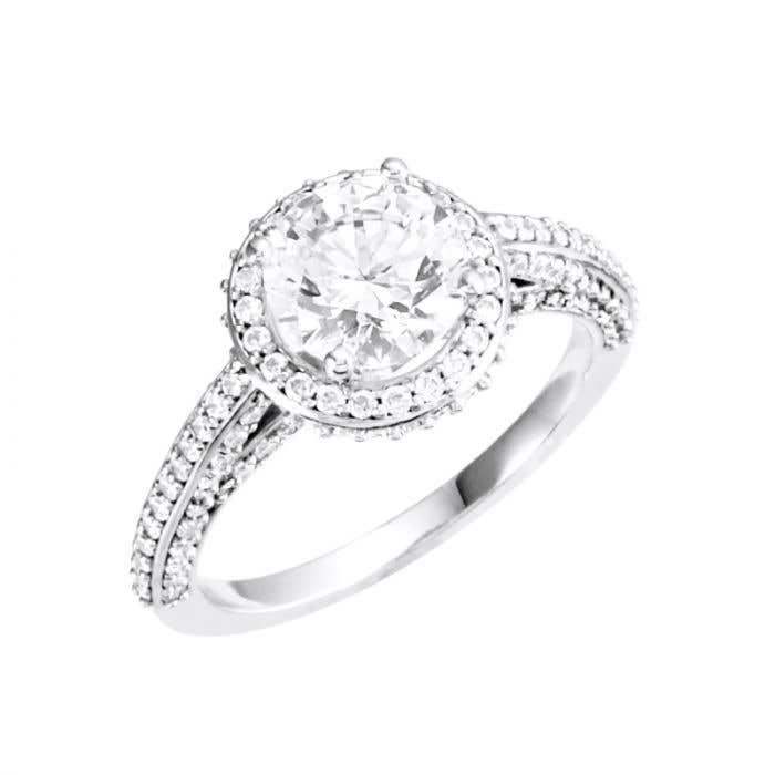 MADELEINE Halo Style Four Prong Lab Diamond Engagement Ring with Round Stone Setting in 18K White Gold