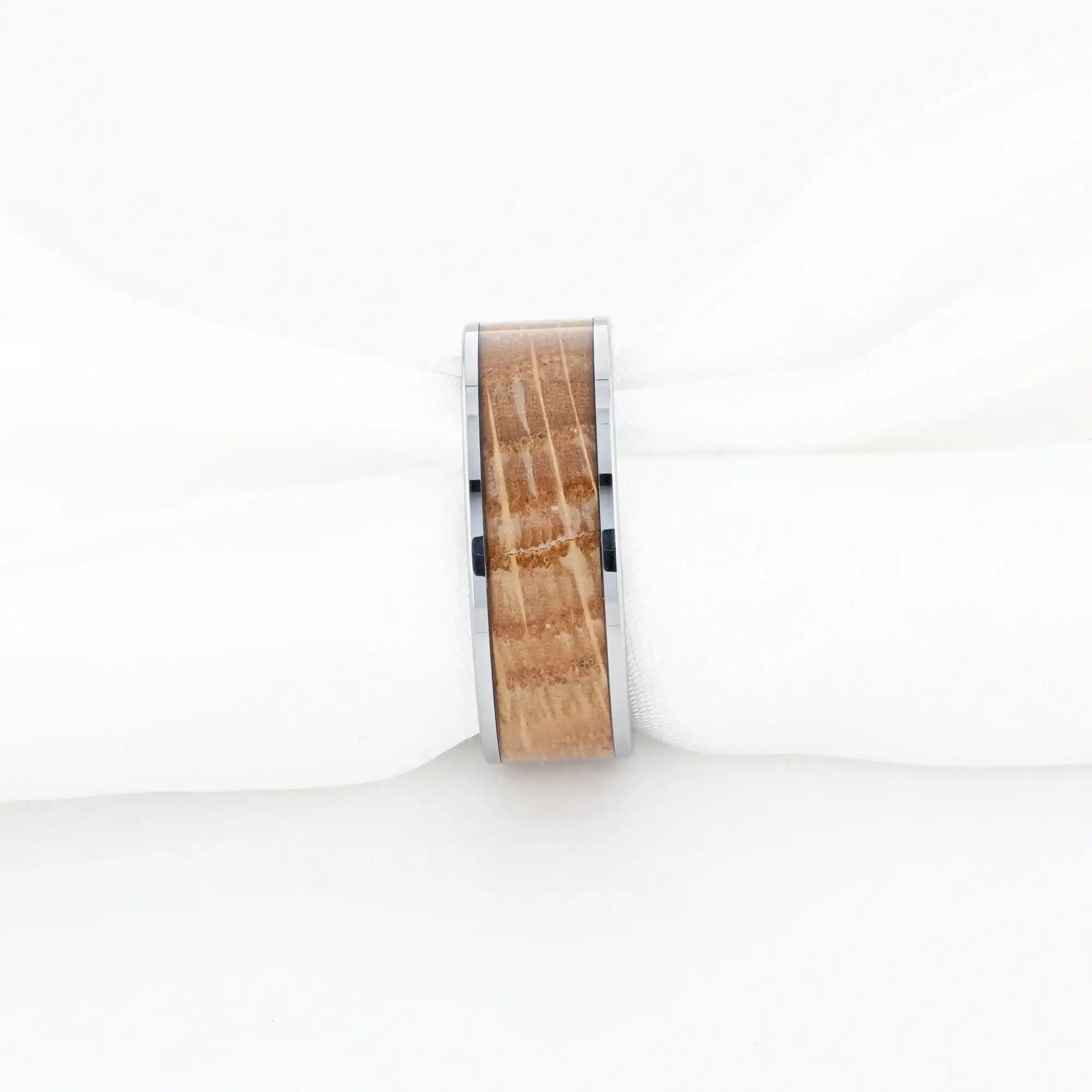 MALT Whiskey Barrel Inlaid Tungsten Men's Wedding Band With Flat Polished Edges Made From Genuine Whiskey Barrels - 8mm - Image 2
