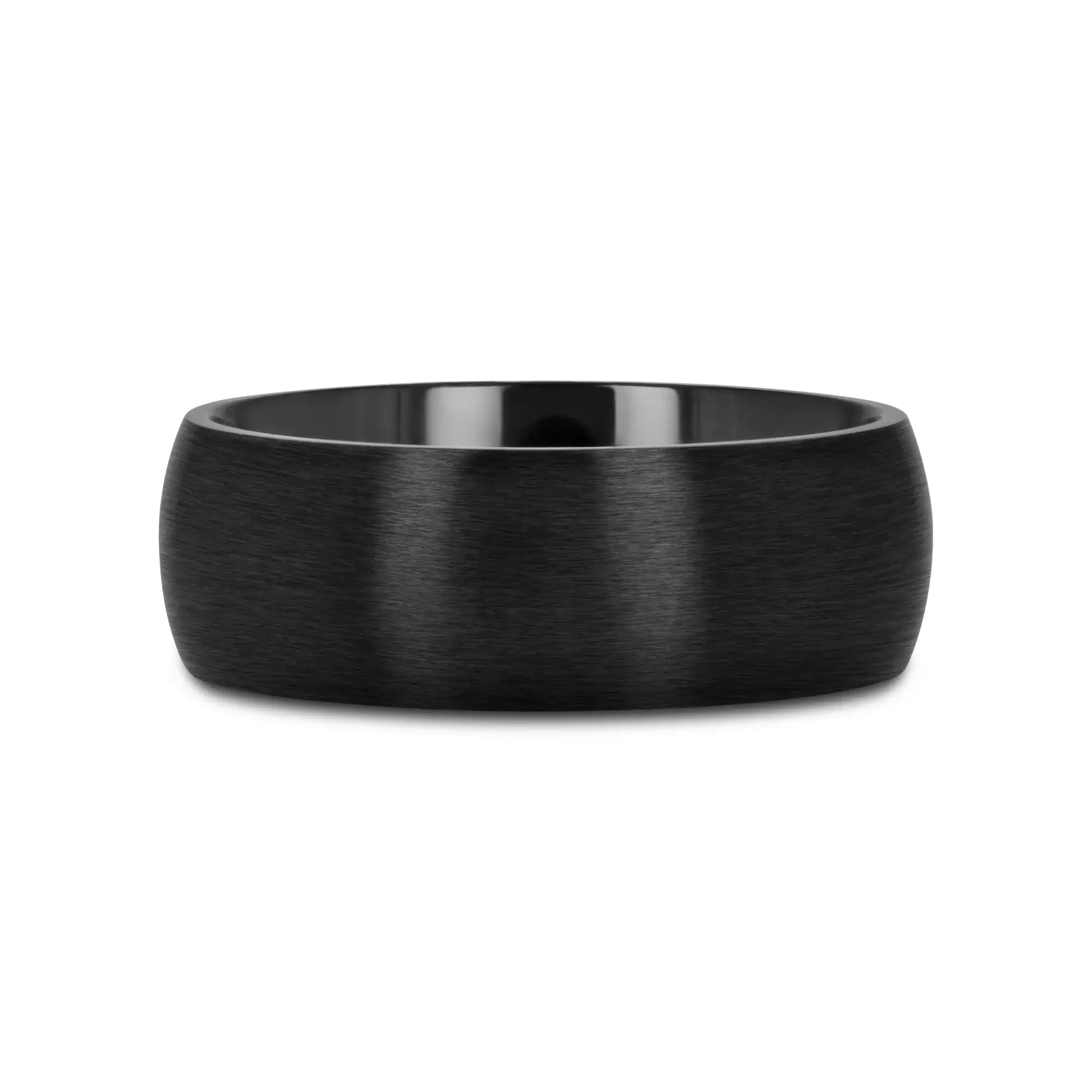 MARAUDER Domed Brushed Finish Black Titanium Men’s Wedding Band - 6mm & 8mm - Image 3