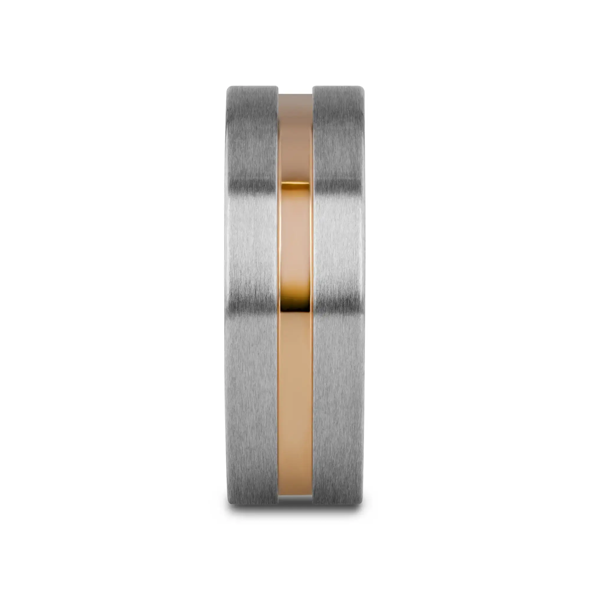 MARS Titanium Flat Brushed Finished Men's Wedding Ring With Rose Gold Plated Groove Center - 8mm - Image 2