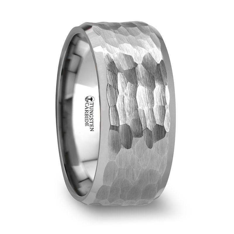 MARTEL White Tungsten Ring with Hammered Finish and Polished Bevels - 8mm & 10mm - Image 3