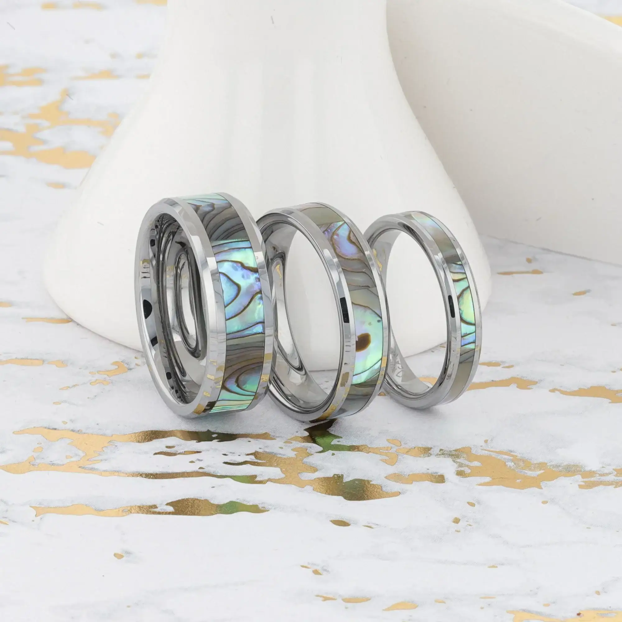 MAUI Tungsten Wedding Band with Mother of Pearl Inlay - 4mm - 10mm - Image 5