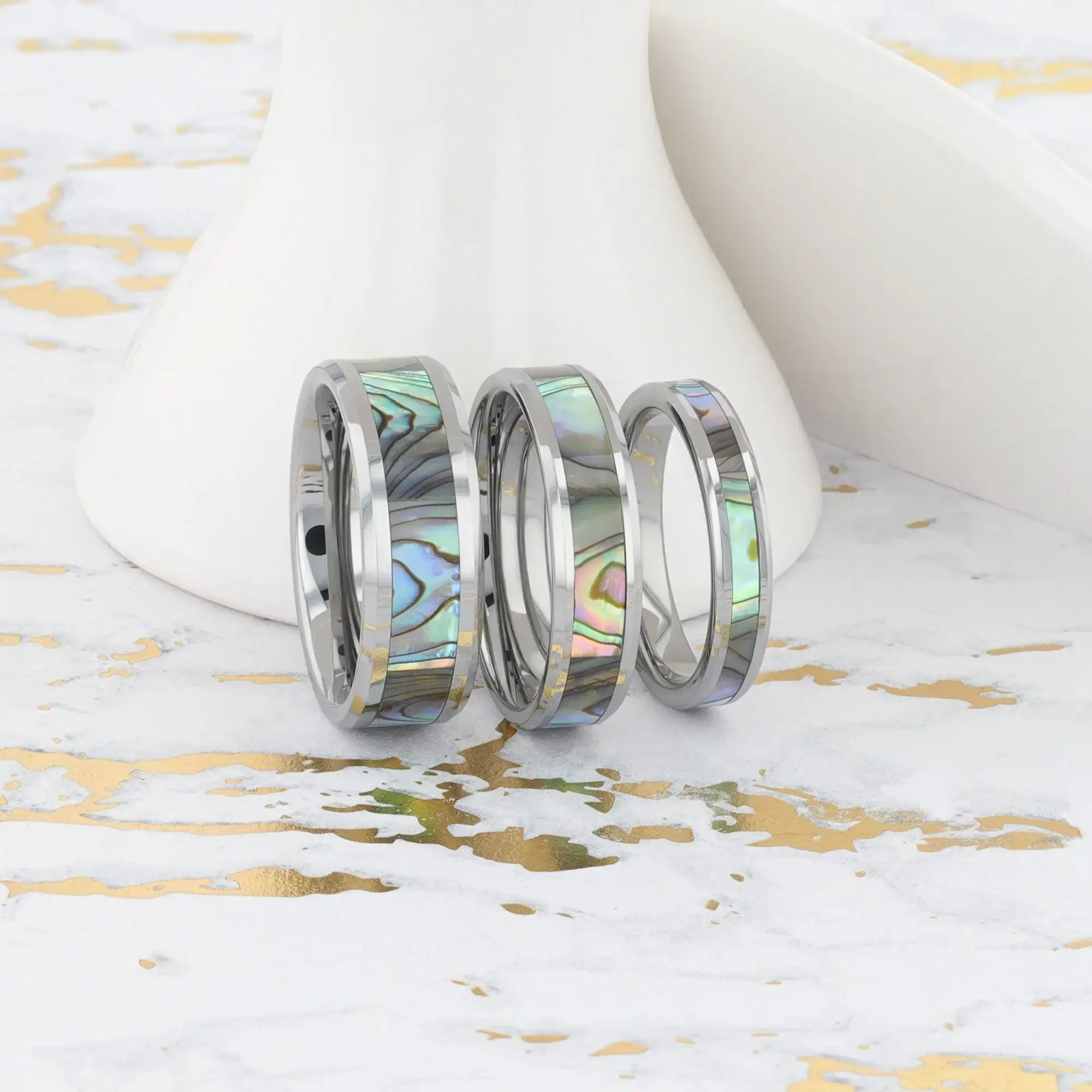 MAUI Tungsten Wedding Band with Mother of Pearl Inlay - 4mm - 10mm - Image 6