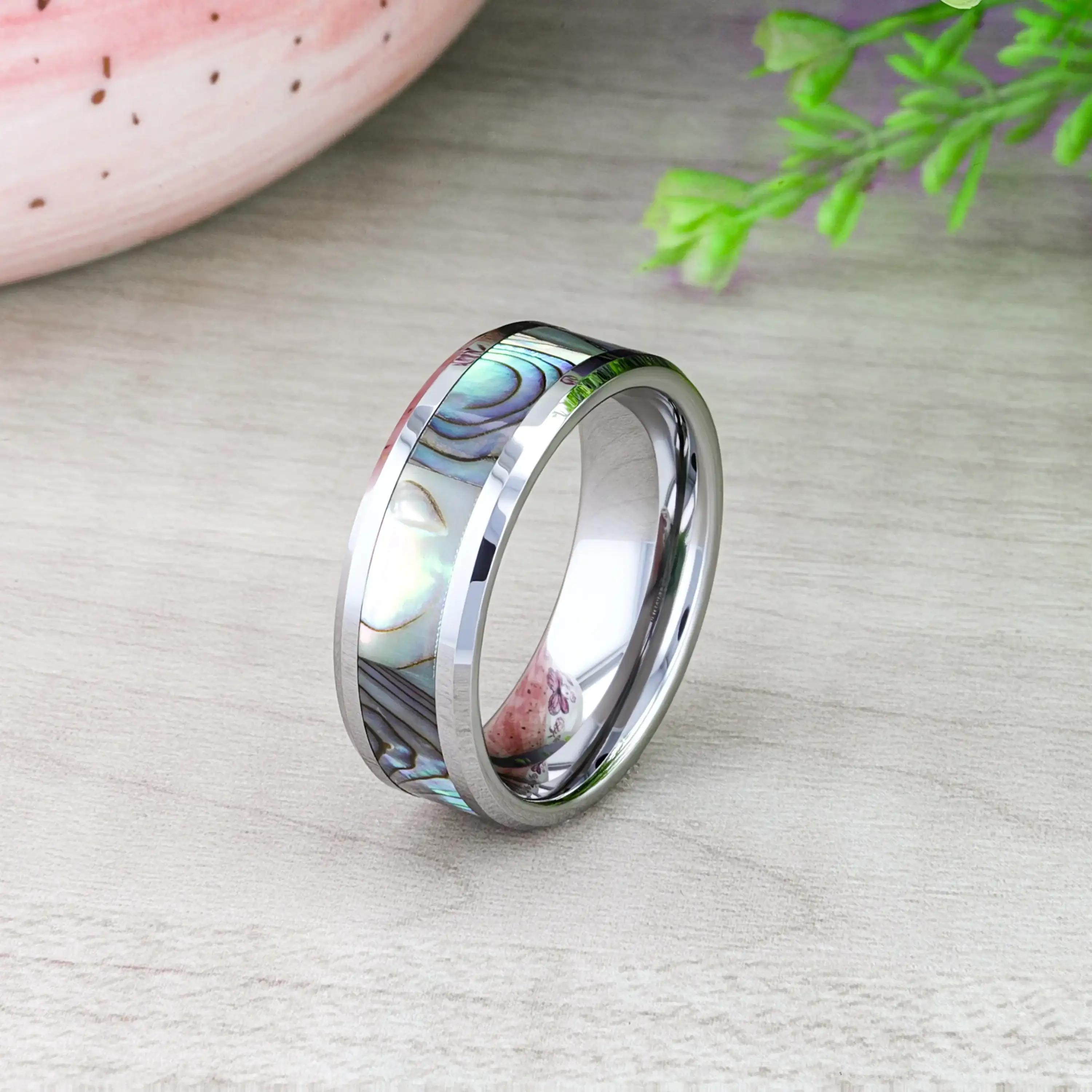 MAUI Tungsten Wedding Band with Mother of Pearl Inlay - 4mm - 10mm - Image 8