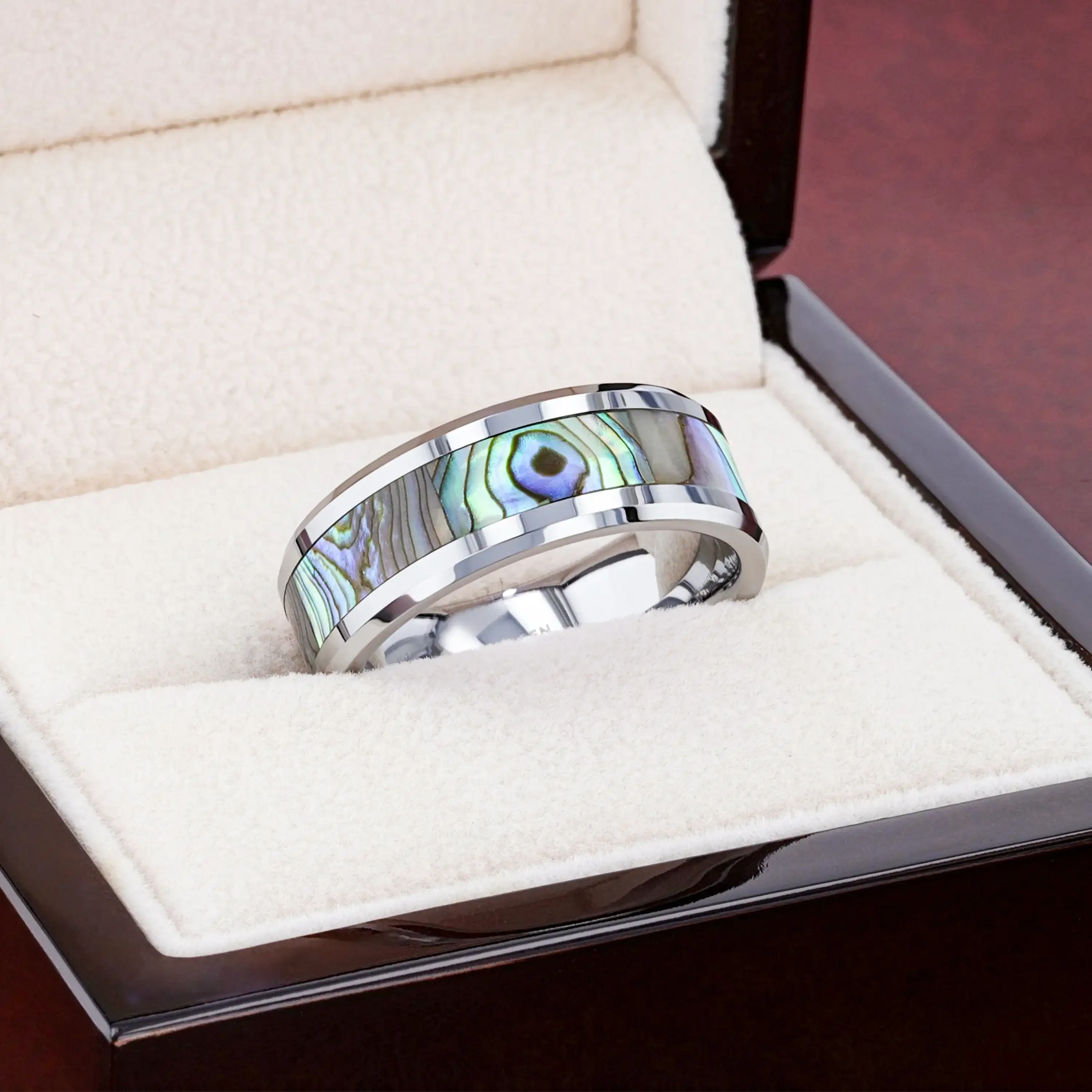 MAUI Tungsten Wedding Band with Mother of Pearl Inlay - 4mm - 10mm - Image 9