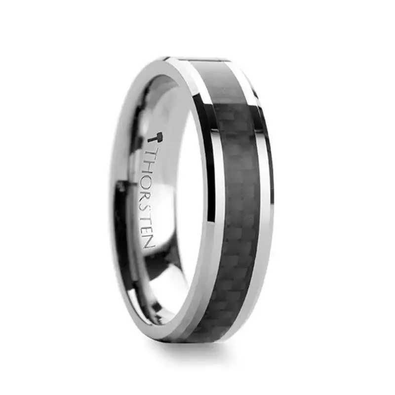 MAXIMA Beveled Tungsten Carbide Ring with Black Carbon Fiber Inlay - 4mm & 6mm - Image 3