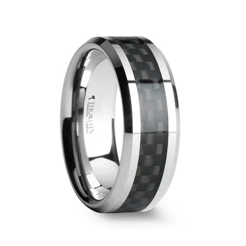 MAXIMA Beveled Tungsten Carbide Ring with Black Carbon Fiber Inlay - 4mm & 6mm - Image 5