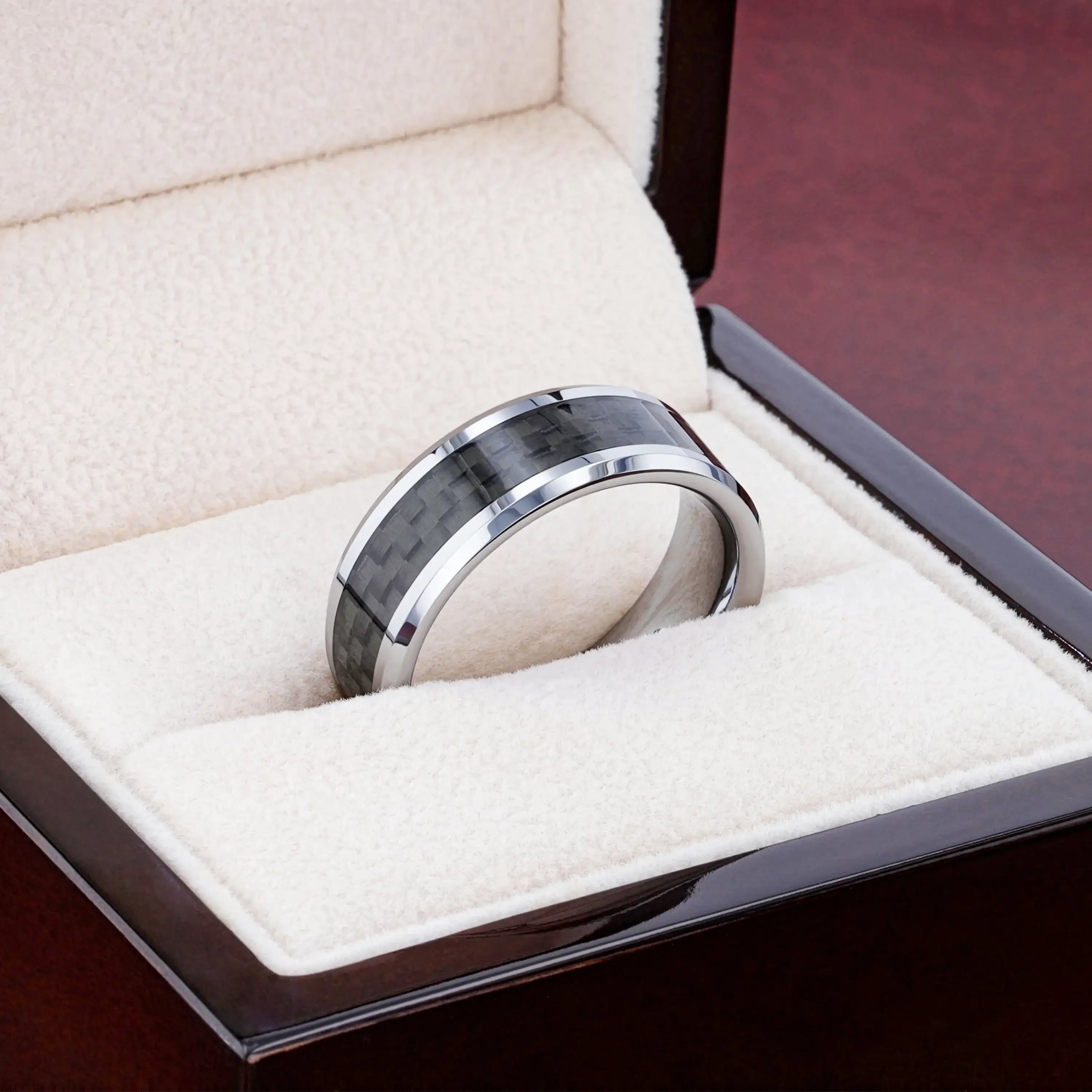MAXIMUS Black Carbon Fiber Inlay Tungsten Carbide Wedding Band - 4mm - 12mm - Image 5