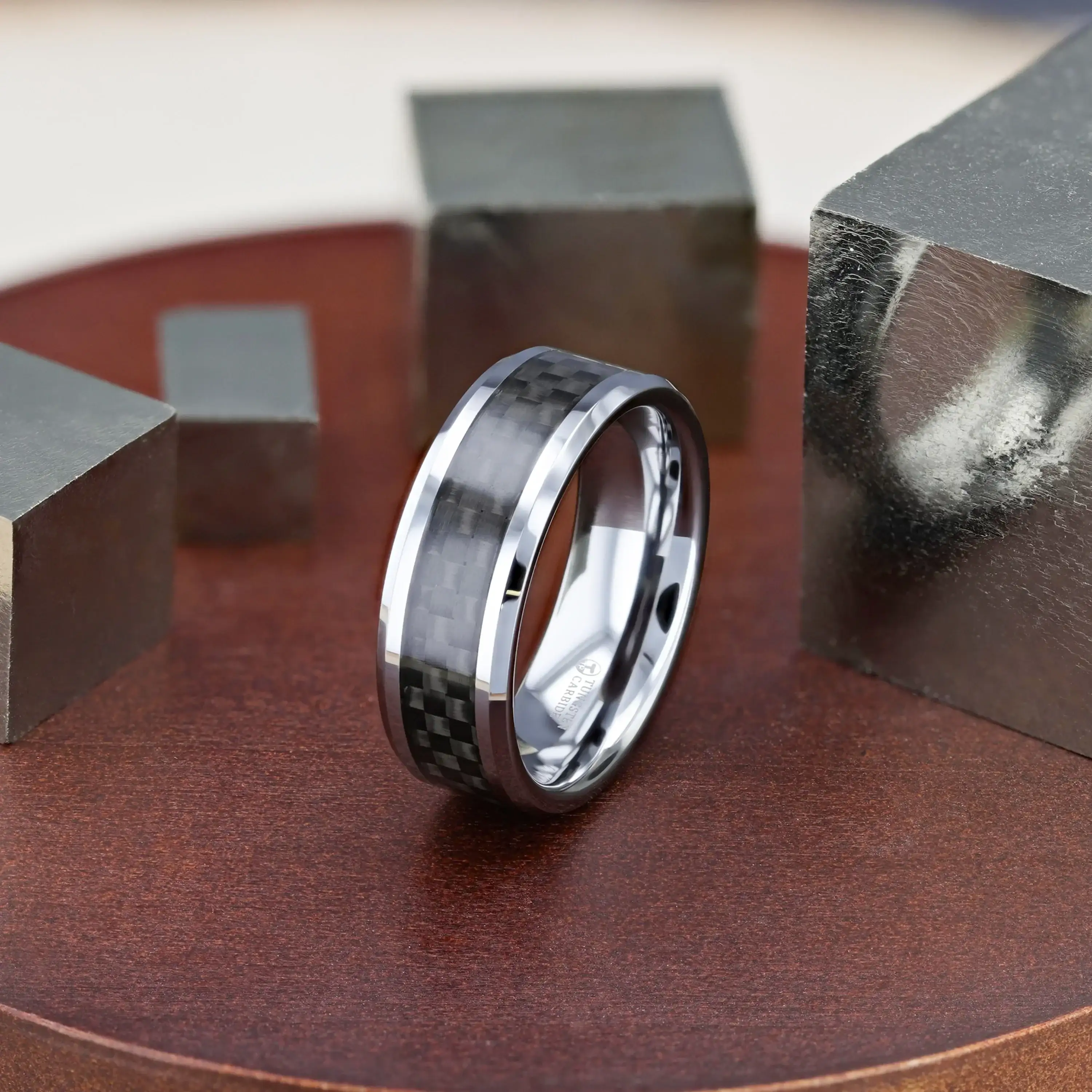 MAXIMUS Black Carbon Fiber Inlay Tungsten Carbide Wedding Band - 4mm - 12mm - Image 6