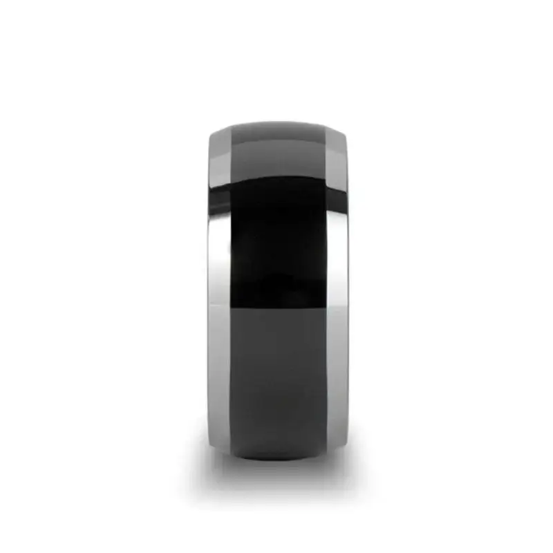 MEMPHIS Domed Black Tungsten Wedding Band with Polished Edges - 10mm - Image 2