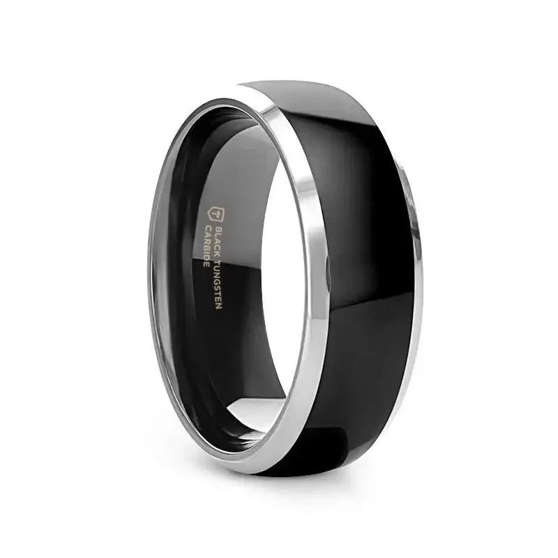 MEMPHIS Domed Black Tungsten Wedding Band with Polished Edges - 10mm - Image 3