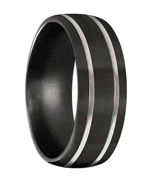 Men's Black Titanium Wedding Band Brushed Satin Finish by Crown Ring- 8mm