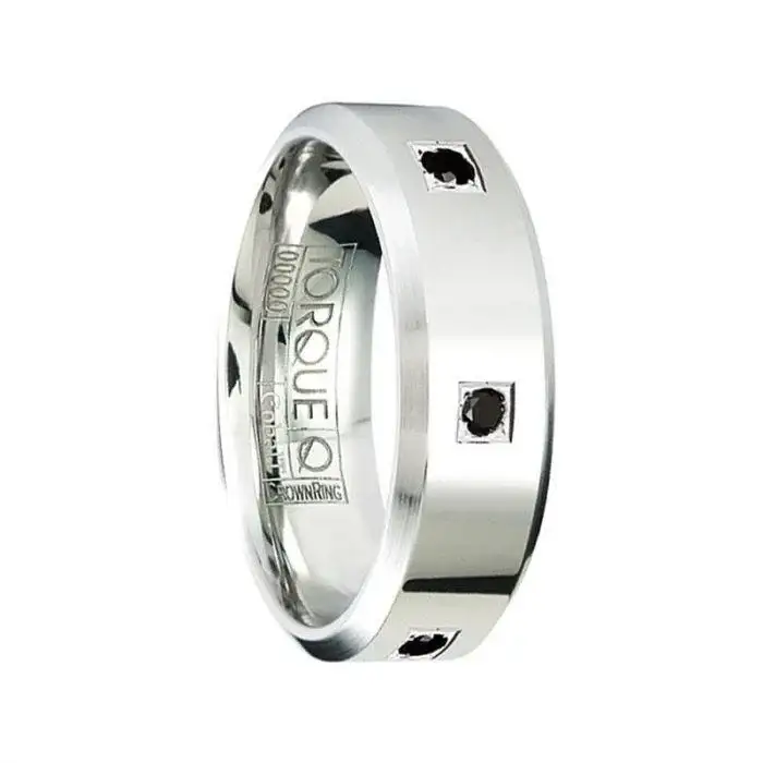 Men’s Beveled Cobalt Wedding Ring with Black Sapphires Polished Finish - 7mm