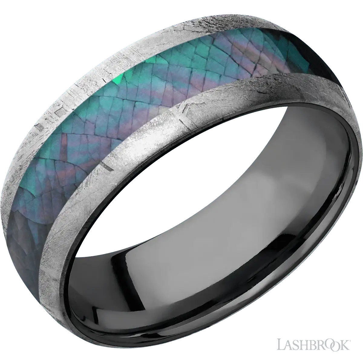 Meteorite with None Finish and Black Mother of Pearl Inlay and Zirconium - 8MM