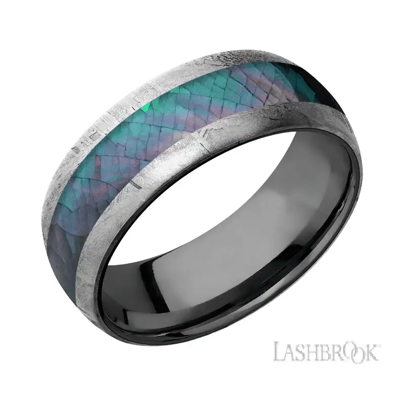 Meteorite with None Finish and Black Mother of Pearl Inlay and Zirconium - 8MM - Image 2