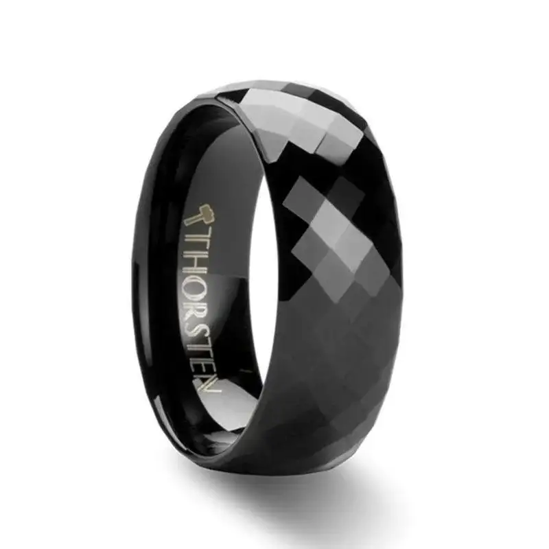 MIAMI Diamond Faceted Black Tungsten Ring for Women - 2mm - Image 3