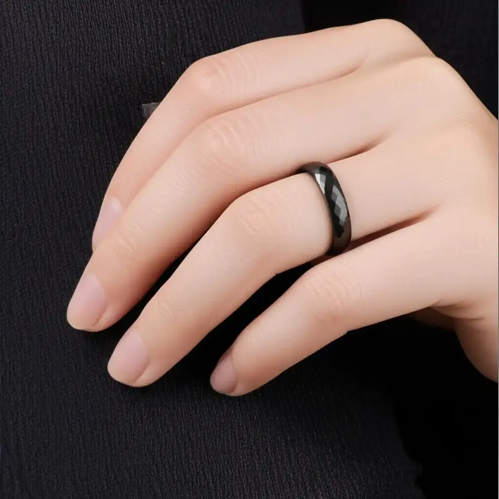 MIAMI Diamond Faceted Black Tungsten Ring for Women - 2mm - Image 4