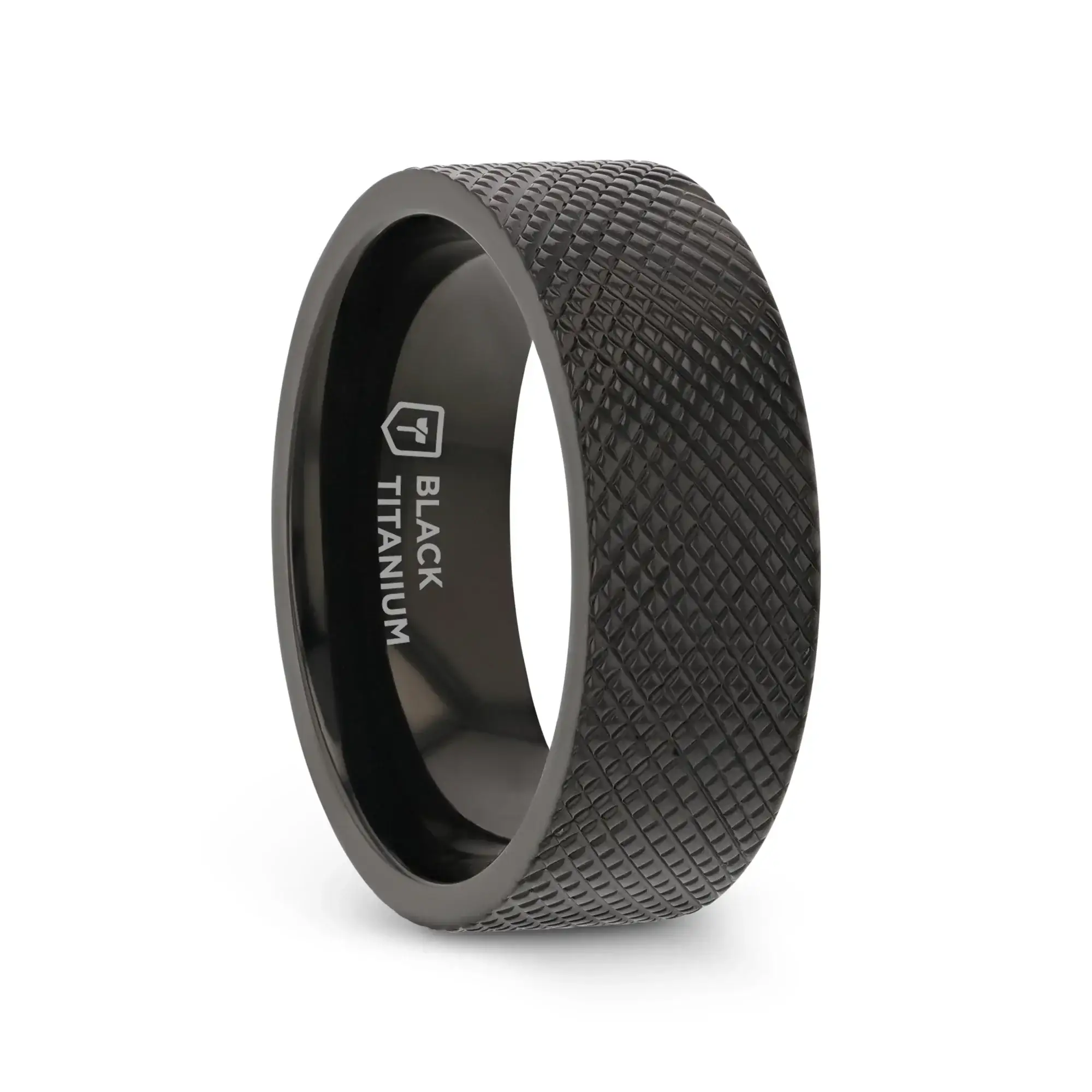 MIDNIGHT Flat Black Titanium Ring with Knurled Finish – 8mm