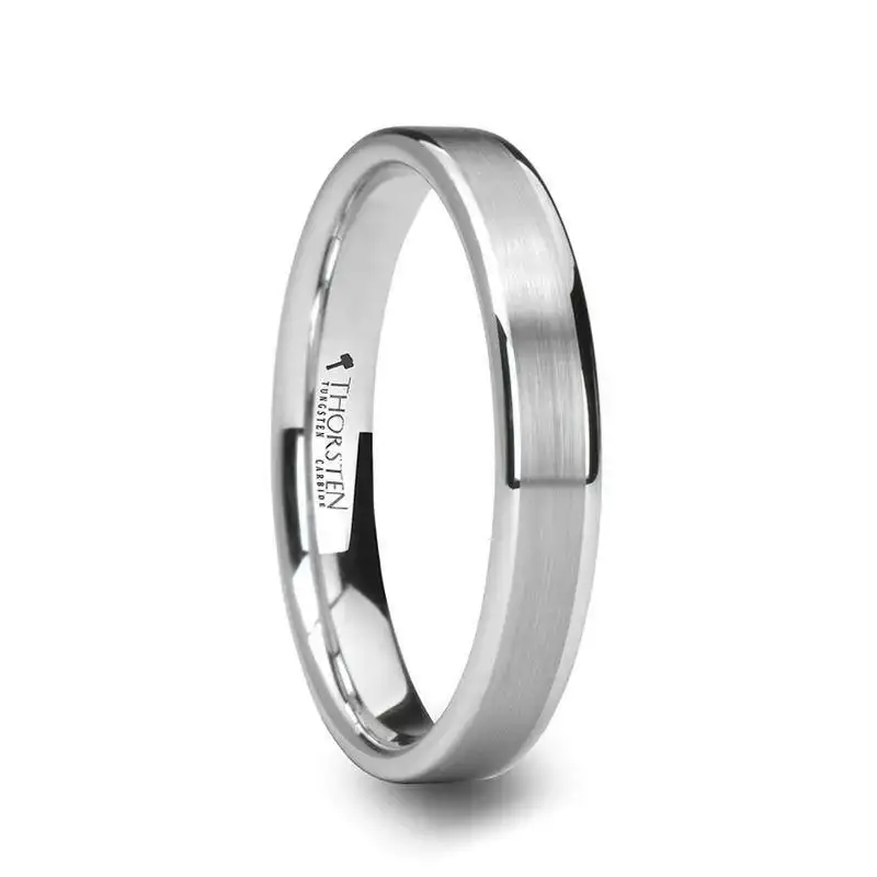 MONET Women's Flat Brushed Center Polished Edges White Tungsten Wedding Band - 4mm - 6mm - Image 2