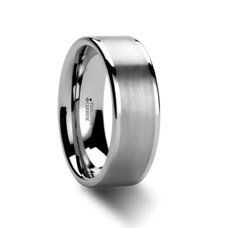 MONET Women's Flat Brushed Center Polished Edges White Tungsten Wedding Band - 4mm - 6mm - Image 3