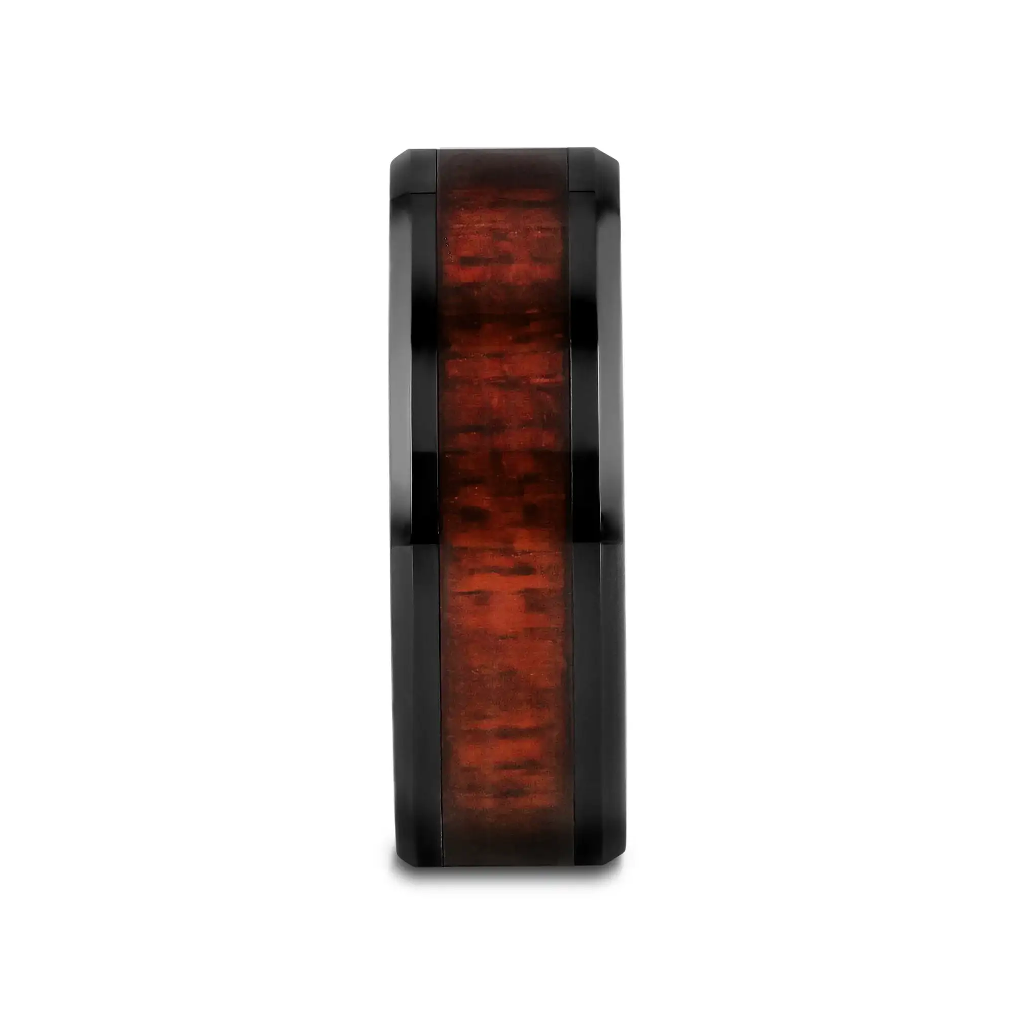 MORADO Purple Heart Wood Inlaid Black Ceramic Ring with Beveled Edges - 8mm - Image 2