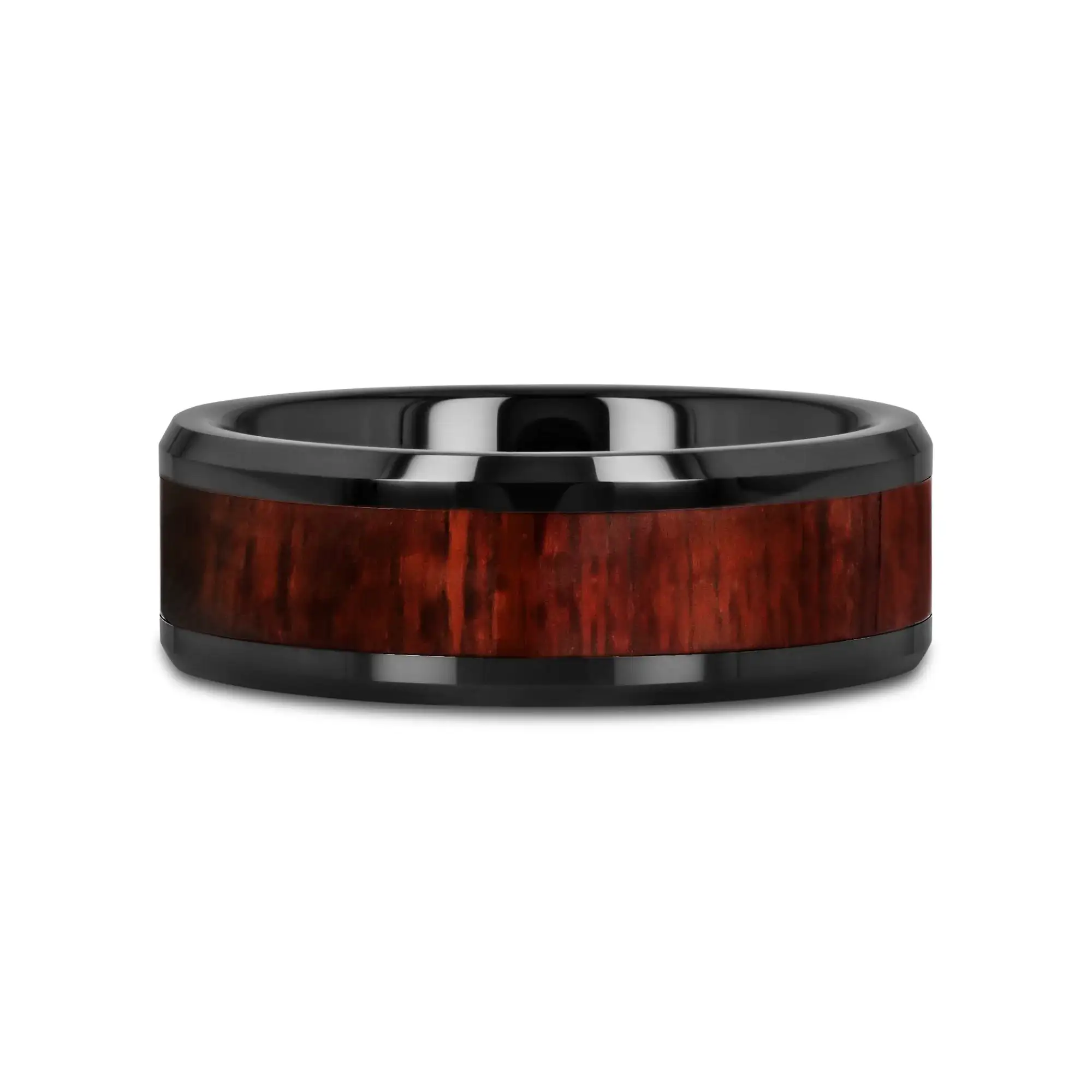 MORADO Purple Heart Wood Inlaid Black Ceramic Ring with Beveled Edges - 8mm - Image 3