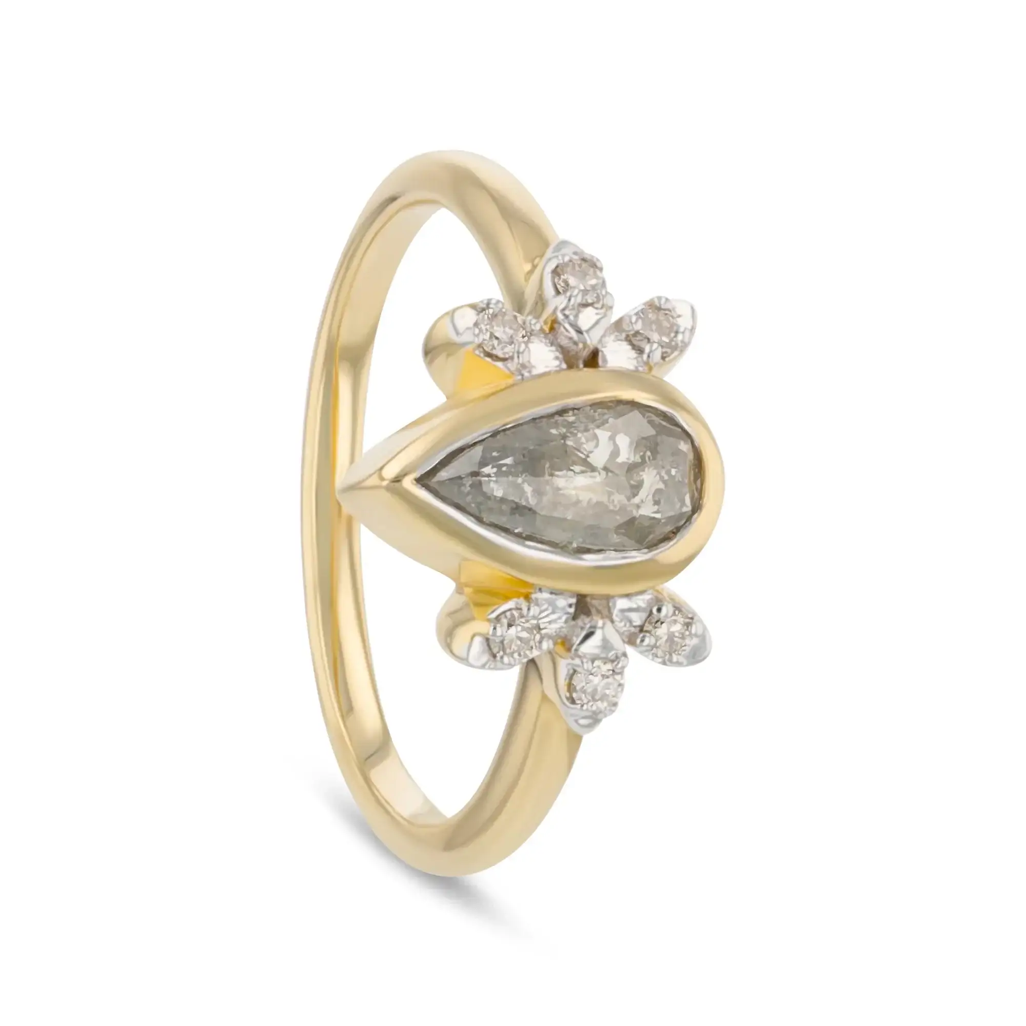 MORRISA 0.78 ct 14K Gold Pear Natural Salt & Pepper Diamond Engagement Ring