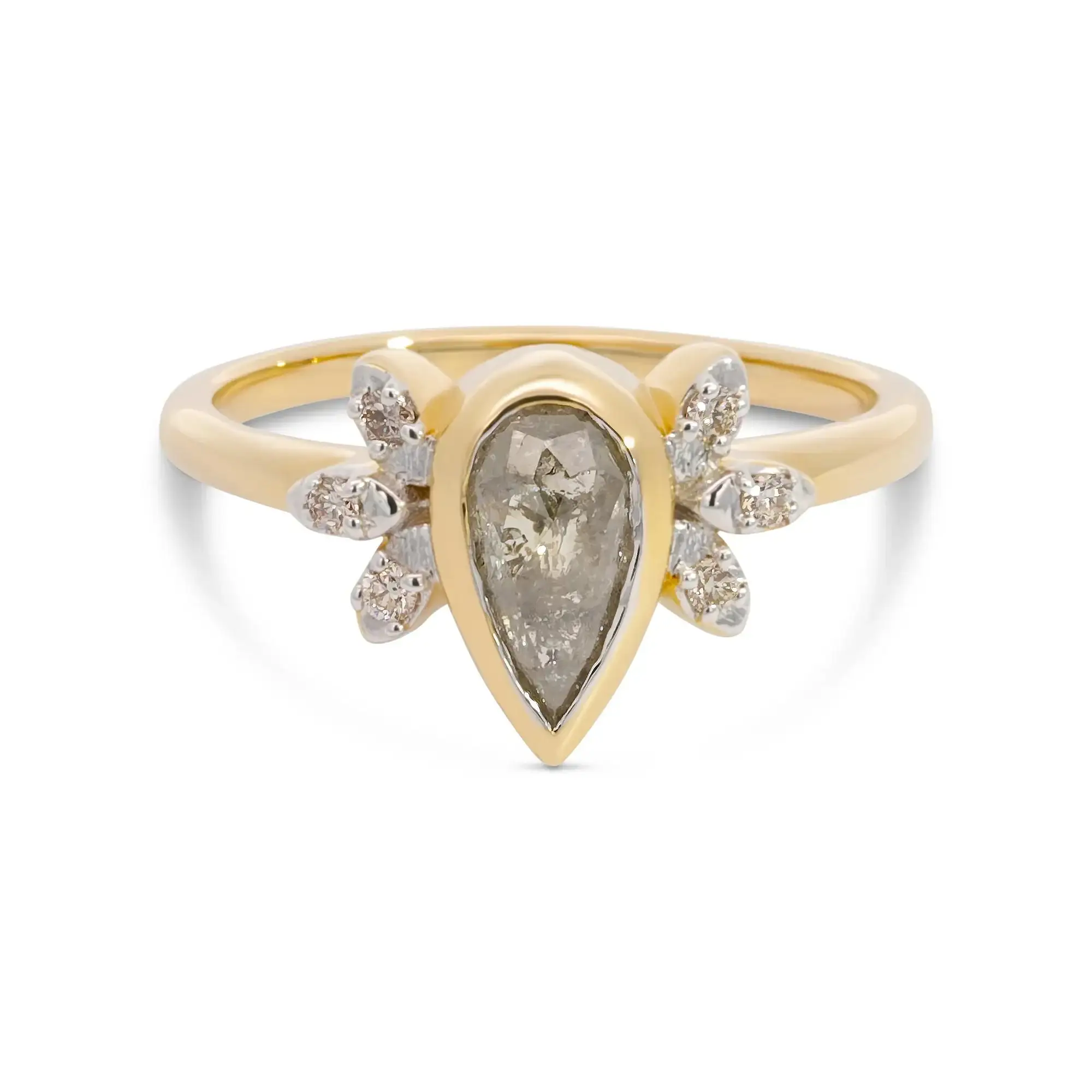 MORRISA 0.78 ct 14K Gold Pear Natural Salt & Pepper Diamond Engagement Ring - Image 3