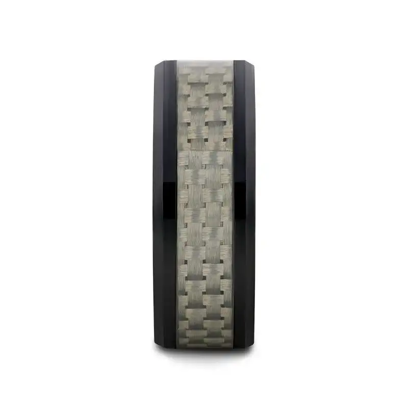 MYSTIQUE Beveled White Carbon Fiber Inlaid Ceramic Ring - 8mm - Image 2