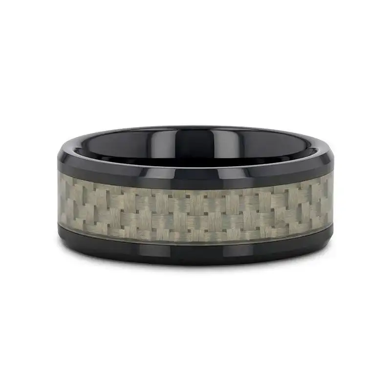 MYSTIQUE Beveled White Carbon Fiber Inlaid Ceramic Ring - 8mm - Image 3