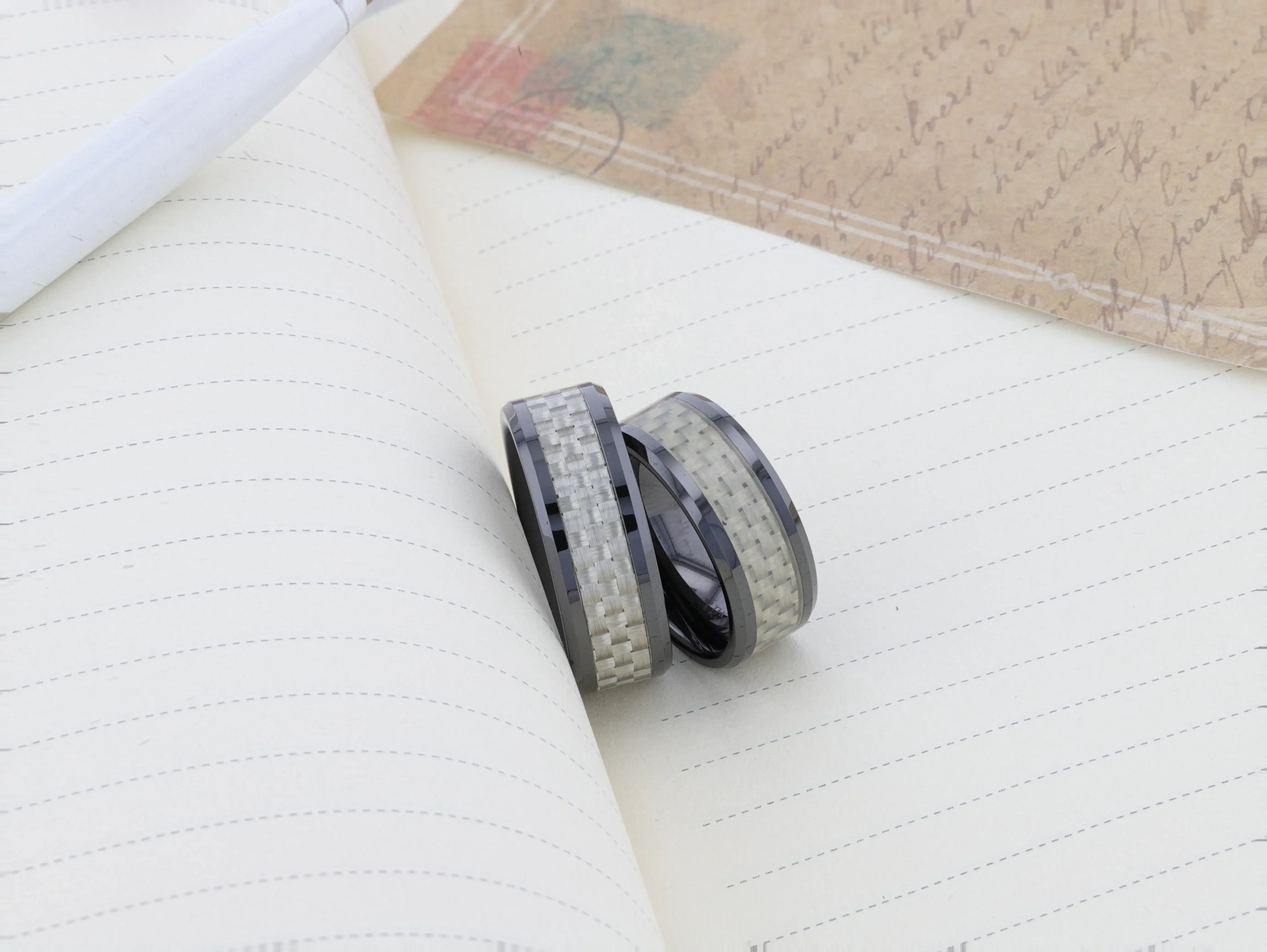 MYSTIQUE Beveled White Carbon Fiber Inlaid Ceramic Ring - 8mm - Image 4