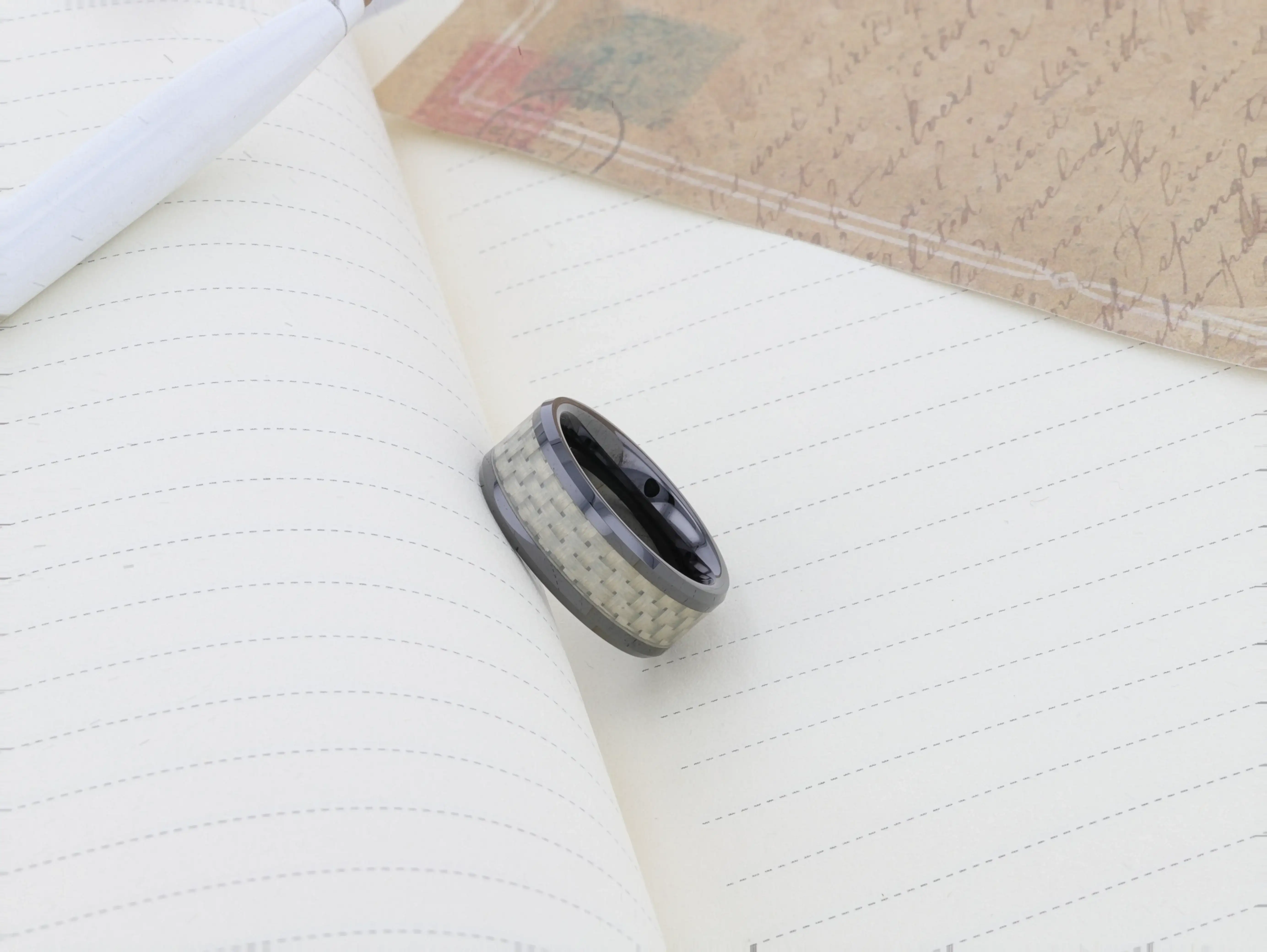 MYSTIQUE Beveled White Carbon Fiber Inlaid Ceramic Ring - 8mm - Image 6