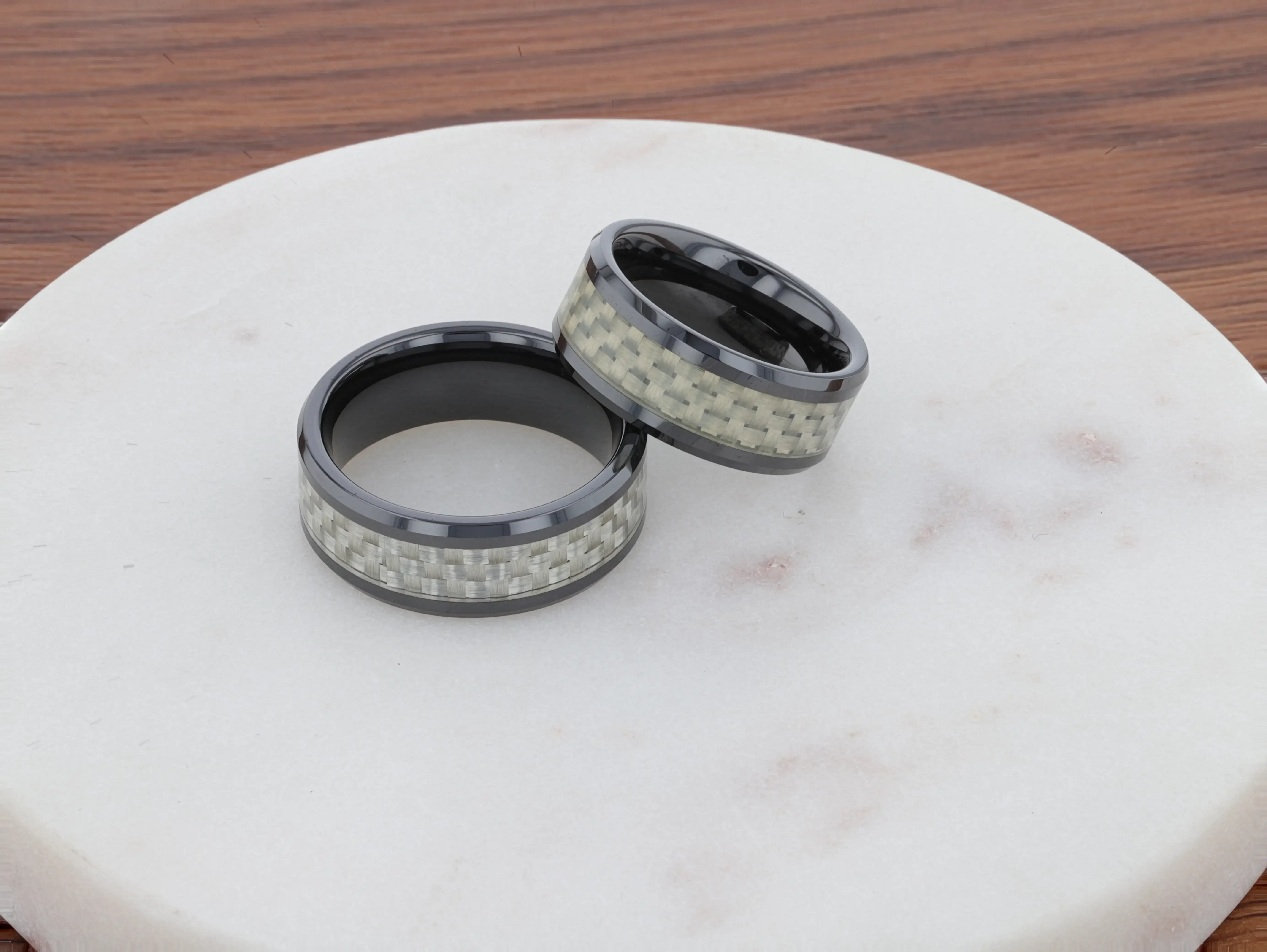 MYSTIQUE Beveled White Carbon Fiber Inlaid Ceramic Ring - 8mm - Image 7
