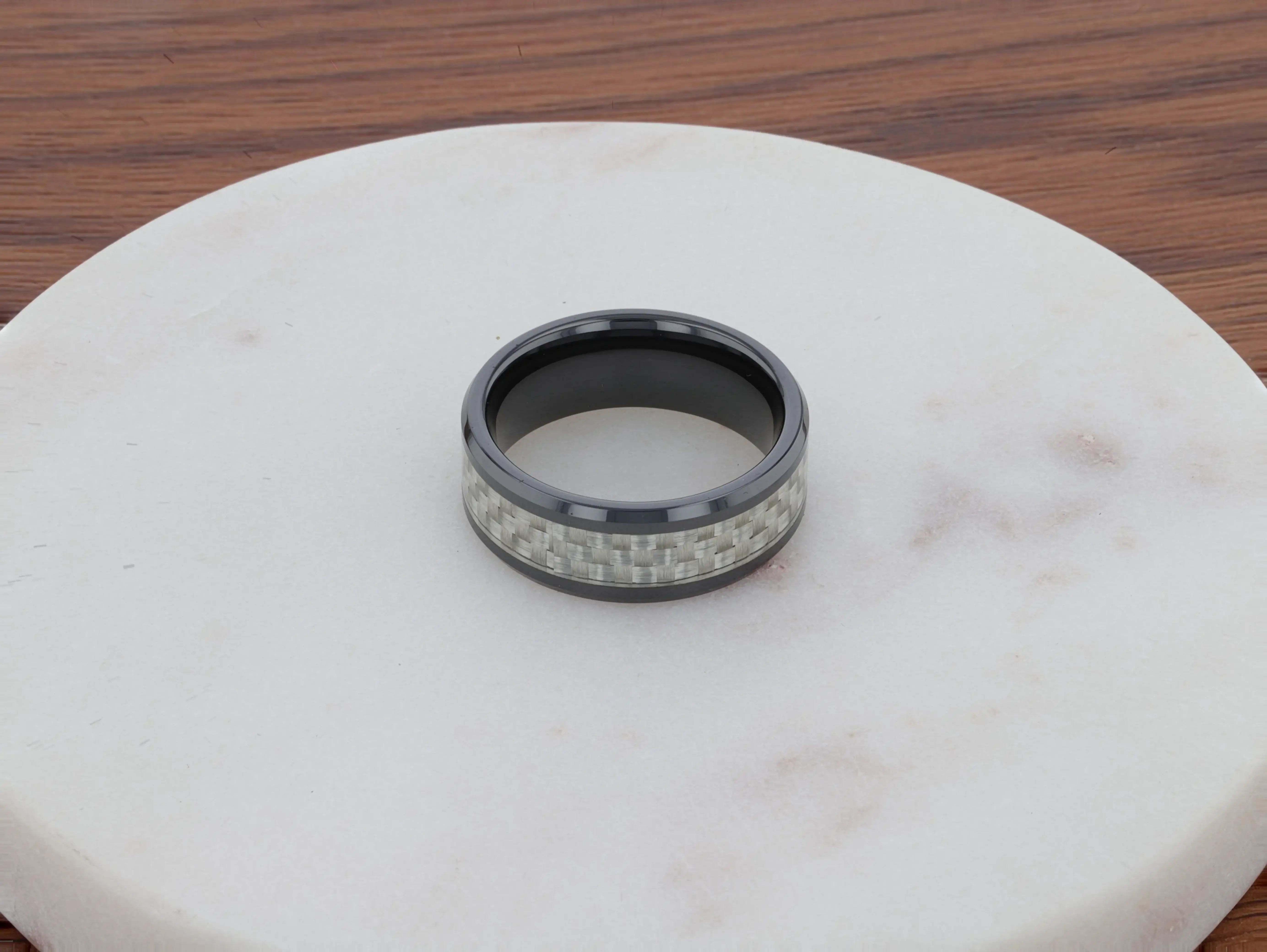 MYSTIQUE Beveled White Carbon Fiber Inlaid Ceramic Ring - 8mm - Image 8