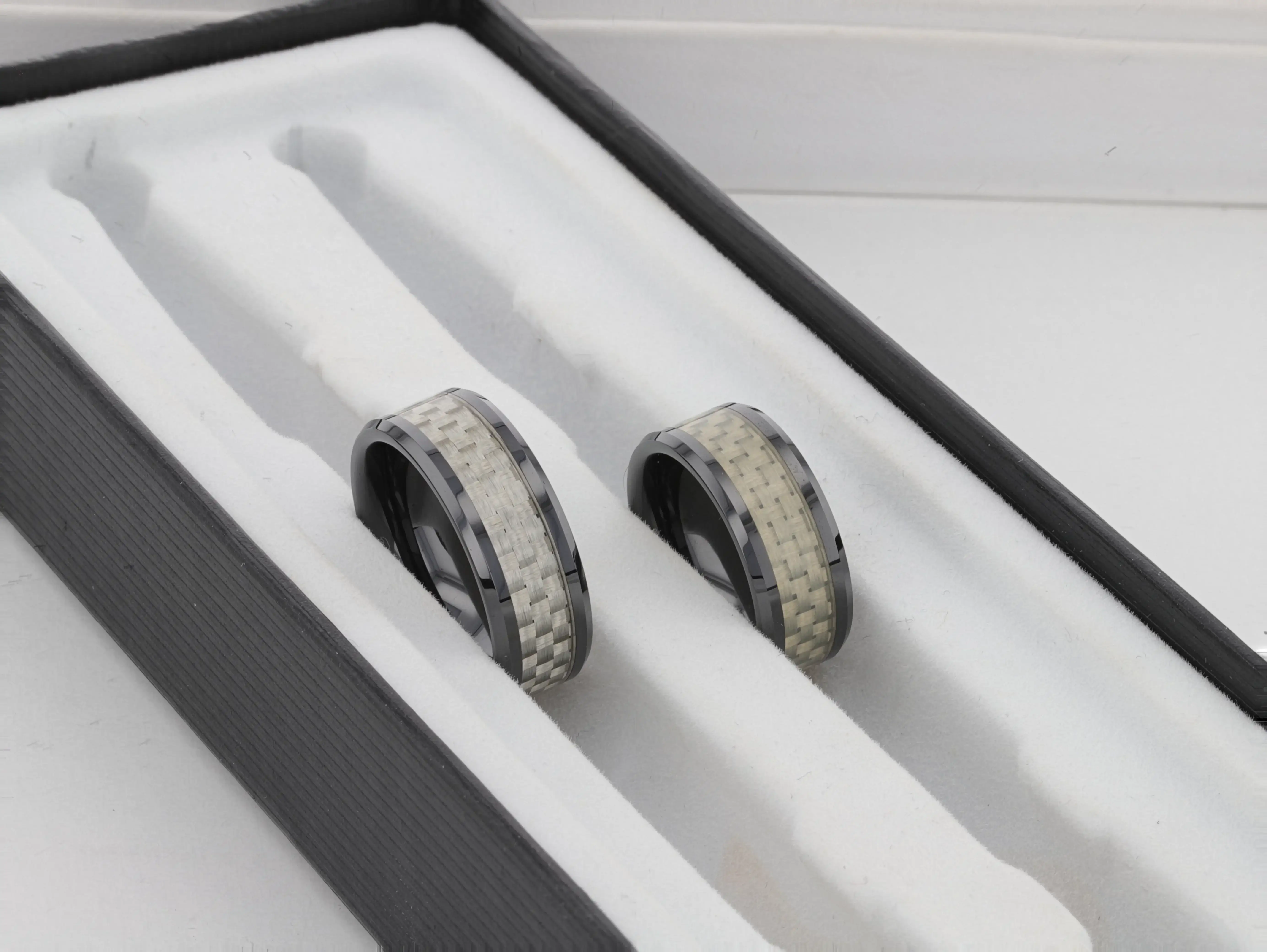 MYSTIQUE Beveled White Carbon Fiber Inlaid Ceramic Ring - 8mm - Image 9