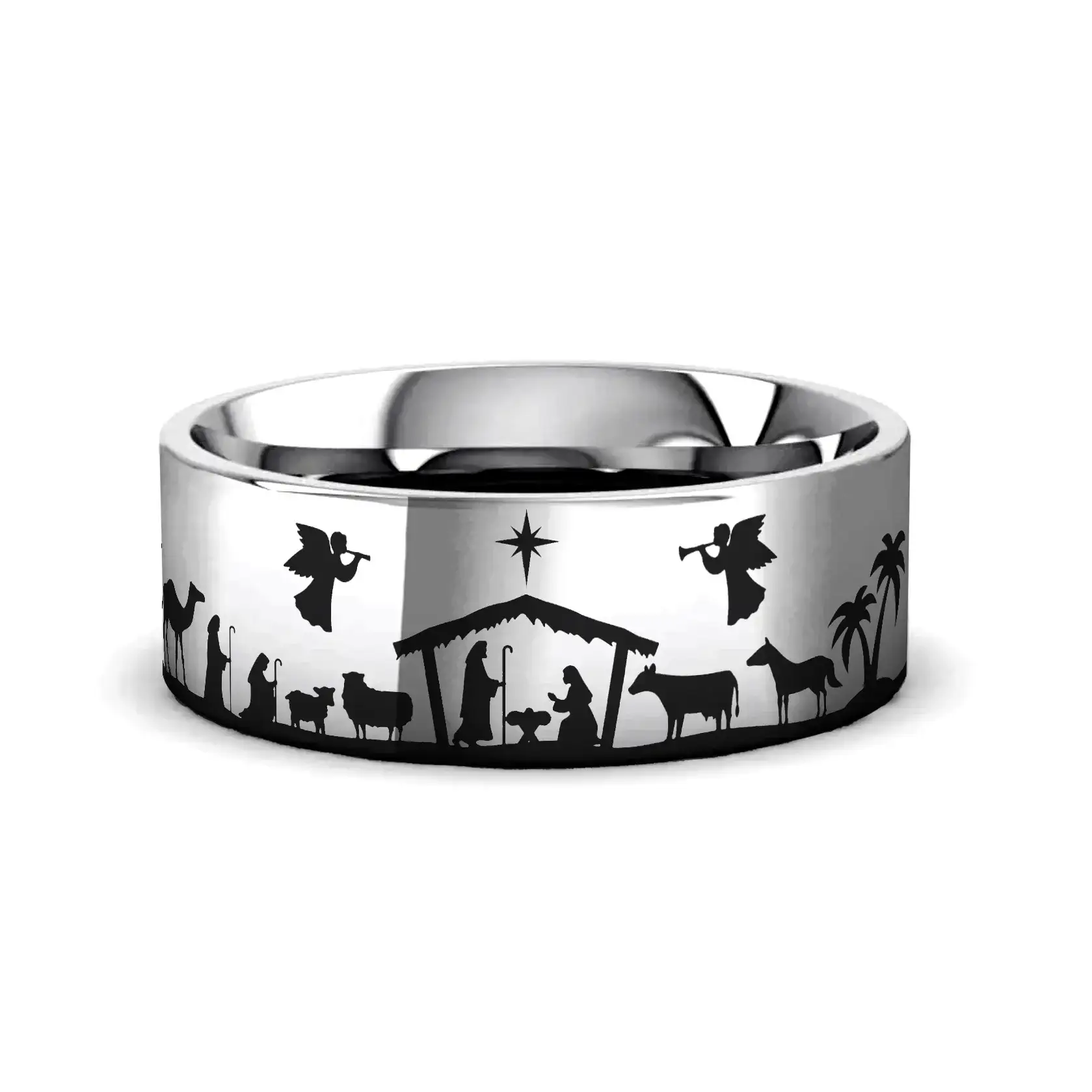 NATIVITY SCENE on Flat Tungsten Carbide Ring - Image 2