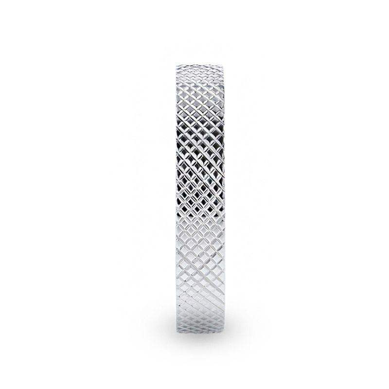 NOBLE Silver Cross-Hatched Finish Flat Style Wedding Band - 4mm & 8mm - Image 5