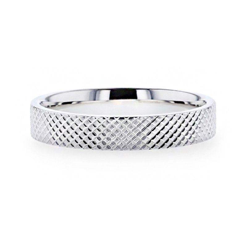 NOBLE Silver Cross-Hatched Finish Flat Style Wedding Band - 4mm & 8mm - Image 6