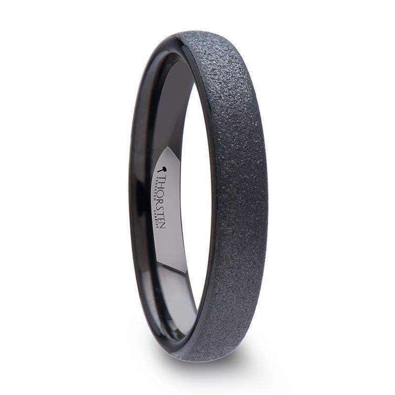 OBSIDIAN Domed Black Tungsten Carbide Ring with Sandblasted Crystalline Finish - 4mm - 8mm - Image 4