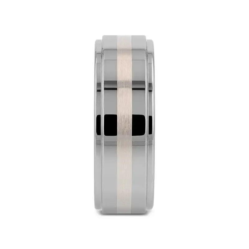 ODIN Platinum Inlaid Raised Center Tungsten Ring - 8mm - Image 2