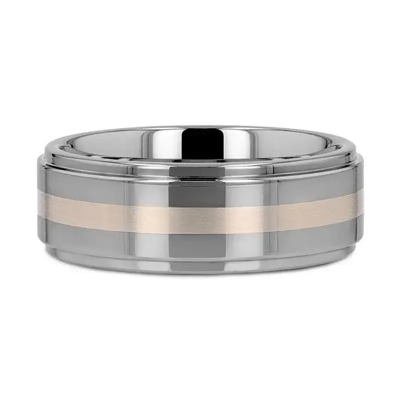 ODIN Platinum Inlaid Raised Center Tungsten Ring - 8mm - Image 3