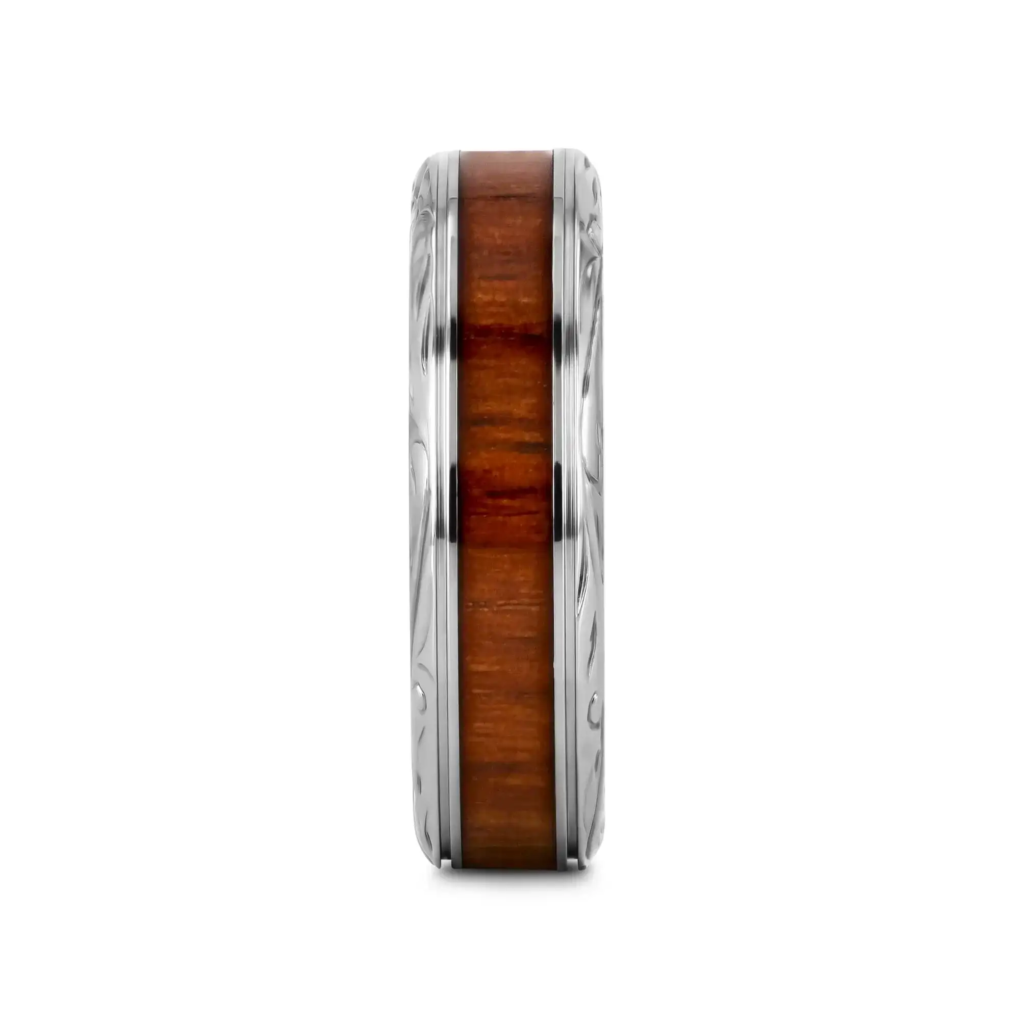 OHANA Koa Wood Inlaid Titanium Men’s Wedding Ring with Intricate Edges - 6mm - 10mm - Image 5