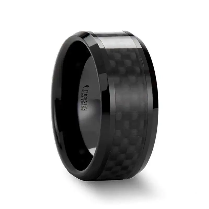ONYX Black Carbon Fiber Inlaid Black Ceramic Wedding Band - 4mm - 12mm - Image 11