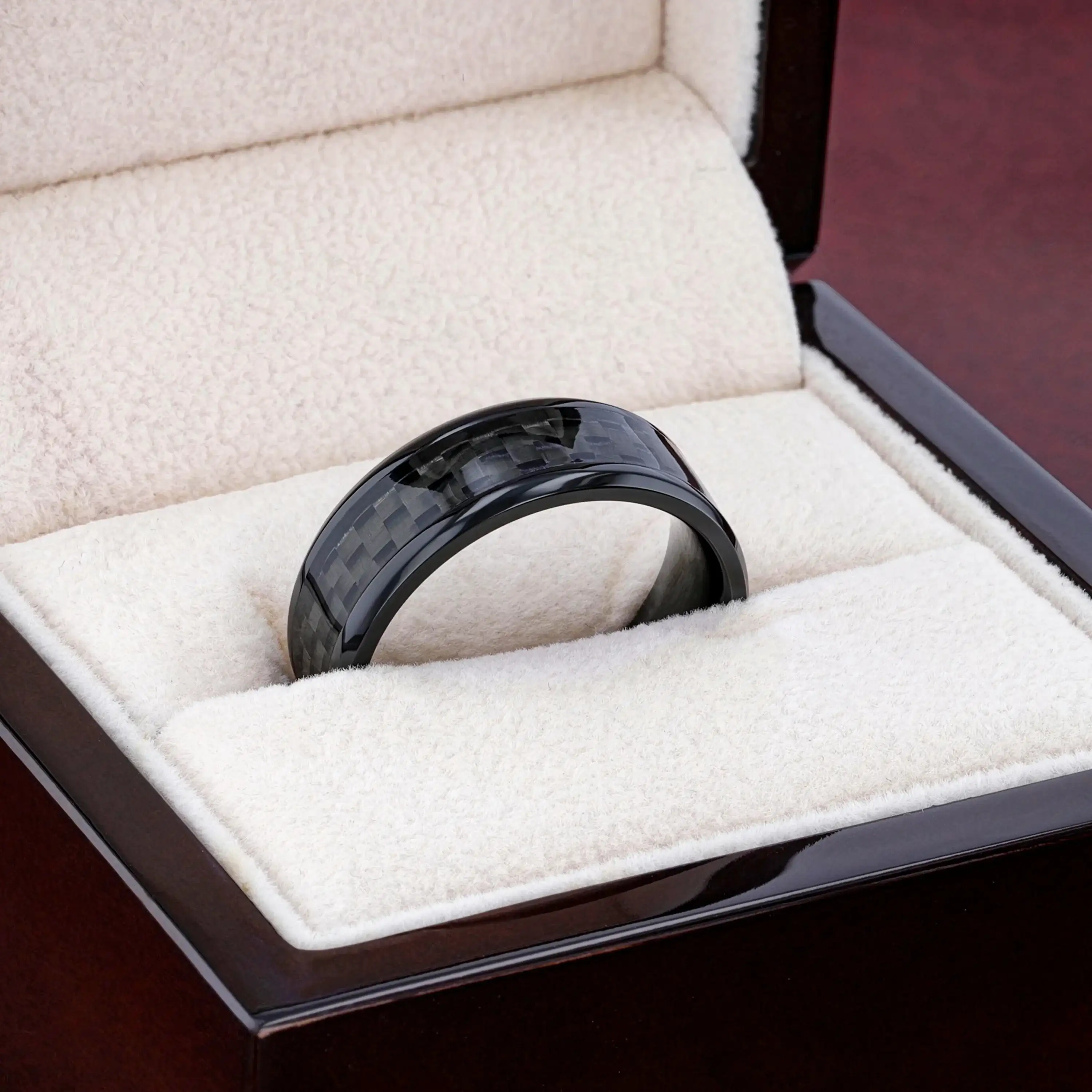 ONYX Black Carbon Fiber Inlaid Black Ceramic Wedding Band - 4mm - 12mm - Image 3