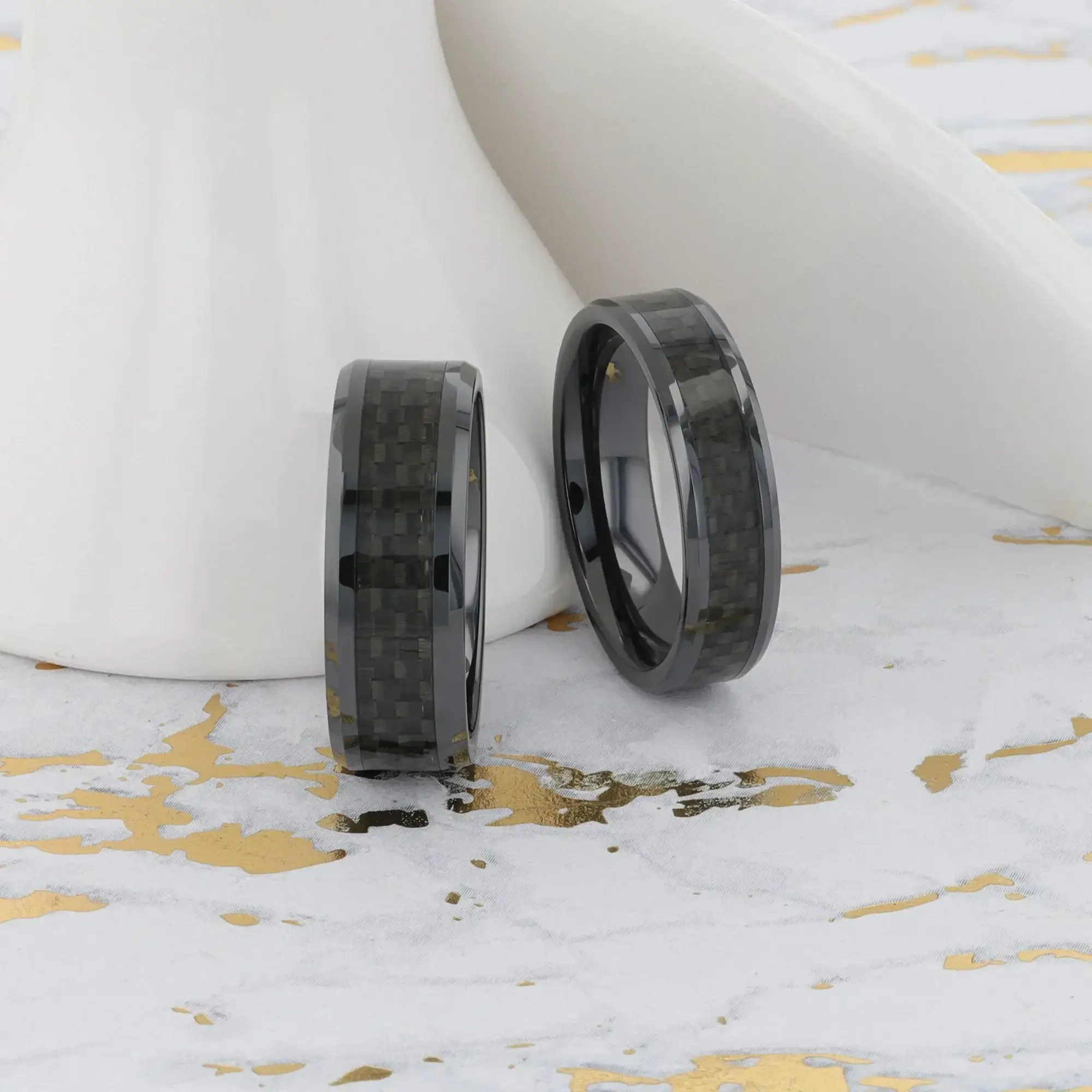 ONYX Black Carbon Fiber Inlaid Black Ceramic Wedding Band - 4mm - 12mm - Image 4