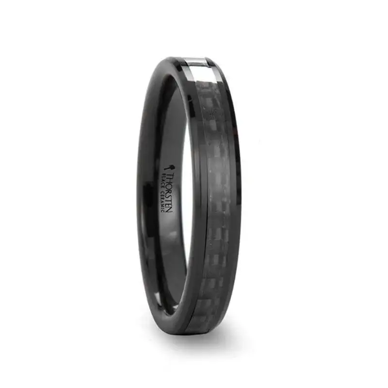 ONYX Black Carbon Fiber Inlaid Black Ceramic Wedding Band - 4mm - 12mm - Image 8